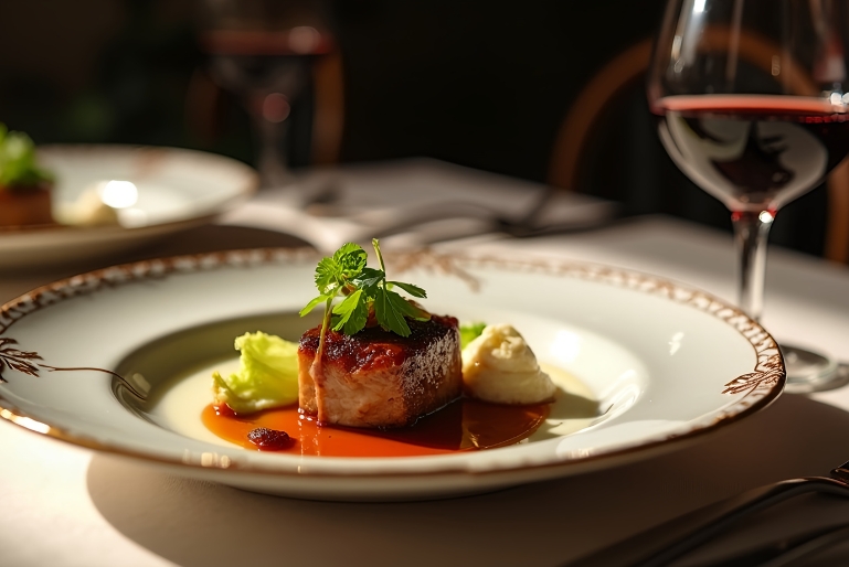Suckling Pig Belly with Celery Purée and Port Wine Sauce